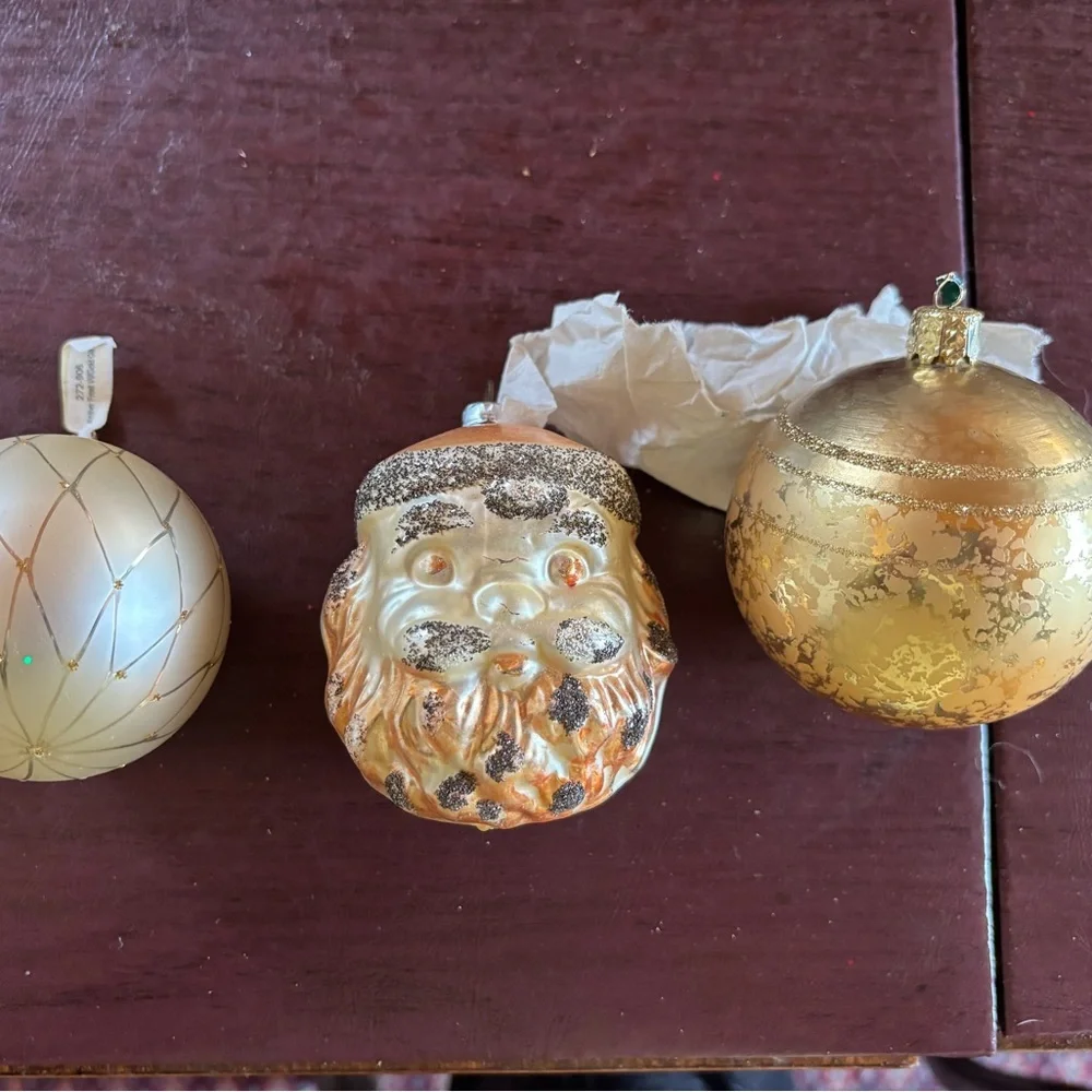 Christmas Crate&Barrel NWT set of 3 gold hue ornaments